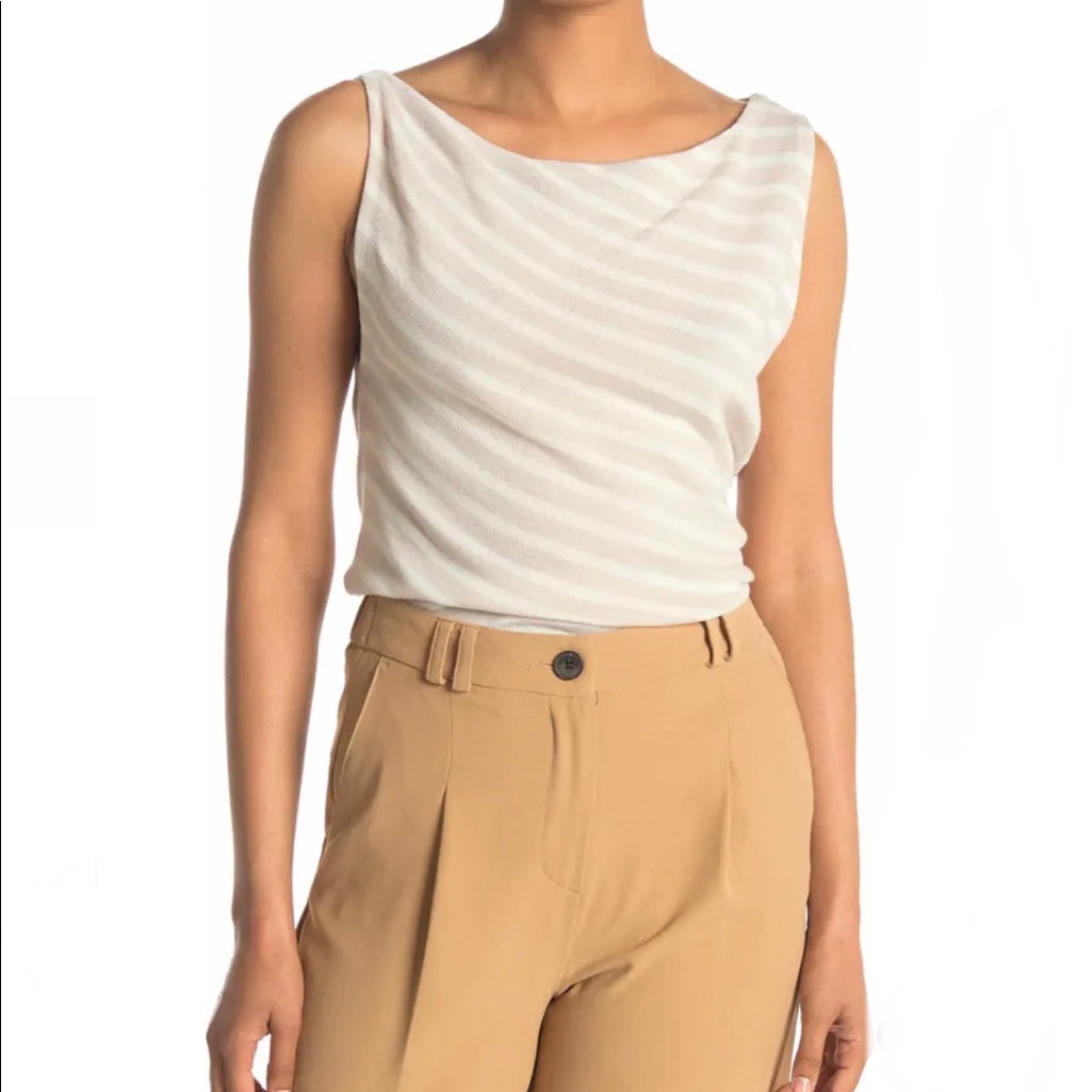 Reiss Neutral Bex Sleeveless Draped Tank Blouse Size Large
